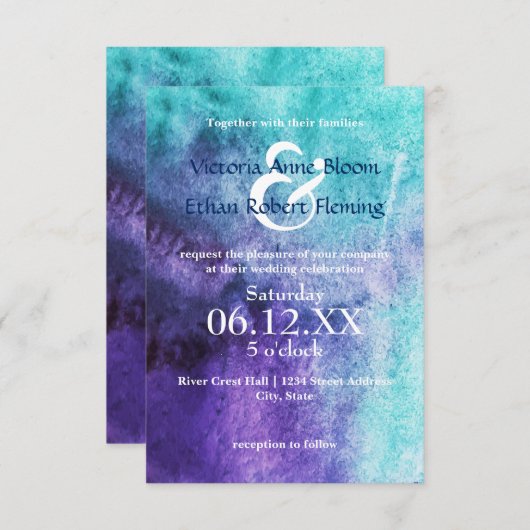 Blauw op Paarse Waterverf - 3x5 Weddenschap Kaart (Voorkant / Achterkant)