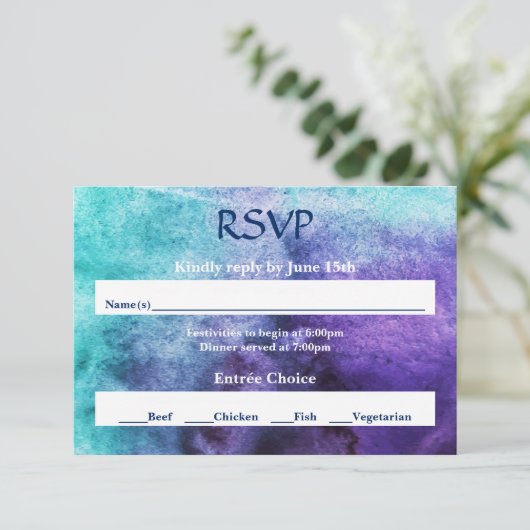 Blauw op Paarse Waterverf - RSVP (Staand voorkant)