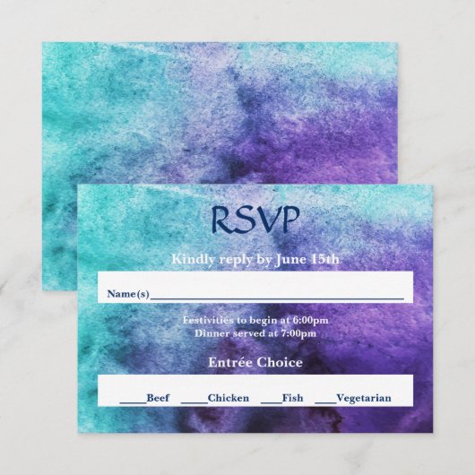 Blauw op Paarse Waterverf - RSVP (Voorkant / Achterkant)