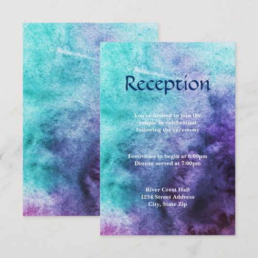 Blauw op Paarse Waterverf - Uitnodiging tot ontvan (Voorkant / Achterkant)