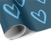 Blauw op Pruisblauw handgetekende harten Cadeaupapier (Rol Hoek)