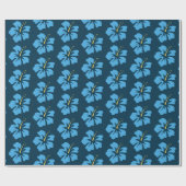 Blauw op Pruisblauw Hibiscus Cadeaupapier (Vlak)