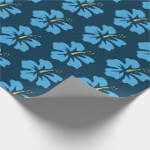 Blauw op Pruisblauw Hibiscus Cadeaupapier (Hoek)