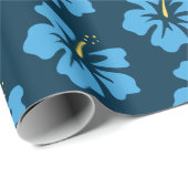 Blauw op Pruisblauw Hibiscus Cadeaupapier (Rol Hoek)