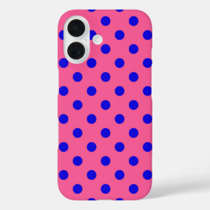 Blauw op roze stippen Patroonontwerp iPhone 16 Hoesje