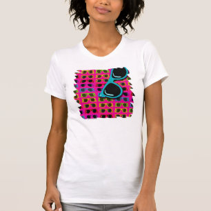 Blauw op roze zonnebrillen Neon Retro Patroonontwe T-shirt