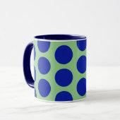 Blauw op Sage Green Polka Dot Art Mok Cup (Voorkant links)