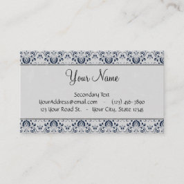 Blauw op Silver Damask w Navy Stripes en Monogram Visitekaartje
