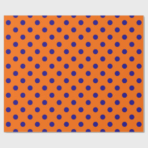 Blauw op Sinaasappel Polka Dots Patroonontwerp Cadeaupapier