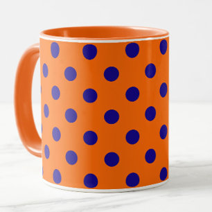 Blauw op Sinaasappel Polka Dots Patroonontwerp Mok