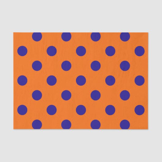 Blauw op Sinaasappel Polka Dots Patroonontwerp Tissuepapier (Voorkant)