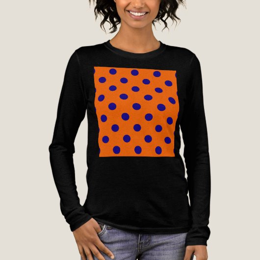 Blauw op Sinaasappel Polka Dots Patroonontwerp Tri-Blend Shirt (Voorkant)