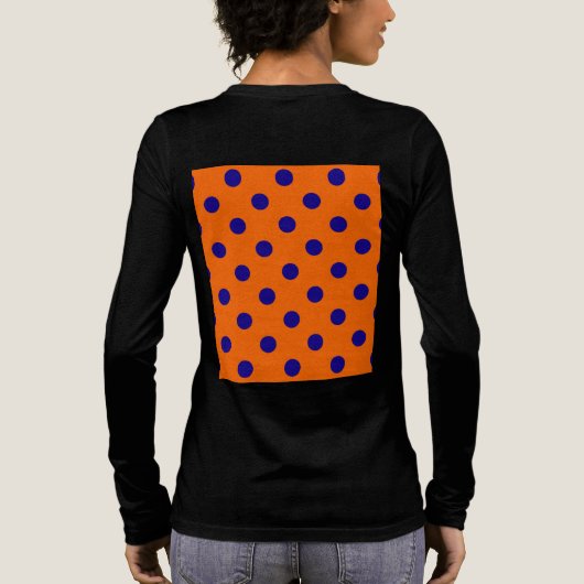 Blauw op Sinaasappel Polka Dots Patroonontwerp Tri-Blend Shirt (Achterkant)