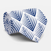 Blauw op White Art Deco Fan Flowers Pattern Stropdas (Opgerold)