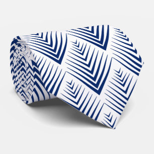 Blauw op White Art Deco Fan Flowers Pattern Stropdas