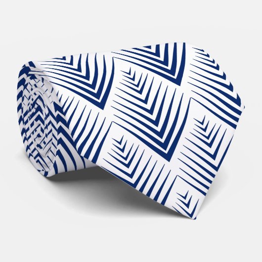 Blauw op White Art Deco Fan Flowers Pattern Stropdas (Opgerold)