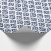 Blauw op wit  Damaspatroon Cadeaupapier (Hoek)