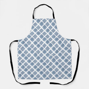 Blauw op wit geborduurd ornament schort