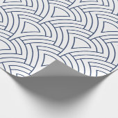 Blauw op wit kunstdeco geometrisch patroon cadeaupapier (Hoek)