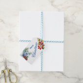 Blauw op Wit met Hulstbessen Kerstmis Cadeaulabel (Met Touw)