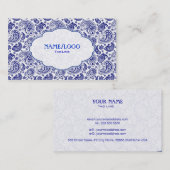Blauw op wit retro paisley patroon ontwerp visitekaartje (Voorkant / Achterkant)
