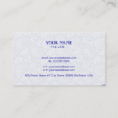 Blauw op wit retro paisley patroon ontwerp visitekaartje (Achterkant)