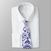 Blauw op wit retro Paisley Pattern 2 Stropdas (Gebonden)
