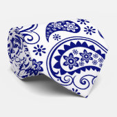 Blauw op wit retro Paisley Pattern 2 Stropdas (Opgerold)