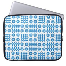 Blauw op wit traditioneel Welsh tapijt patroon Laptop Sleeve