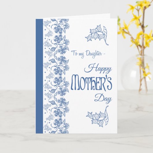 Blauw op witte bloemen Moederdag Kaart, dochter Kaart (Gele Bloem)
