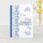 Blauw op Witte Bloemen Moederdag Kaart voor Mam (Gele Bloem)