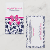 Blauw op witte  Damasjes met roze romp Visitekaartje (Voorkant / Achterkant)
