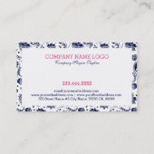 Blauw op witte  Damasjes met roze romp Visitekaartje (Achterkant)