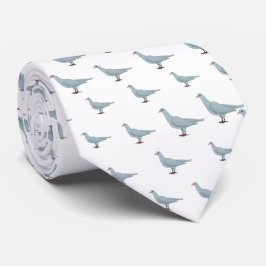 Blauw op Witte Duif Naadloos Patroon Stropdas
