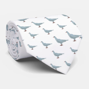 Blauw op Witte Duif Naadloos Patroon Stropdas