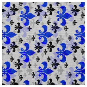 Blauw op witte Fleur De Lis Stof