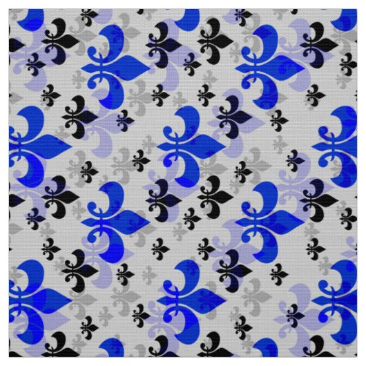 Blauw op witte Fleur De Lis Stof (Swatch)