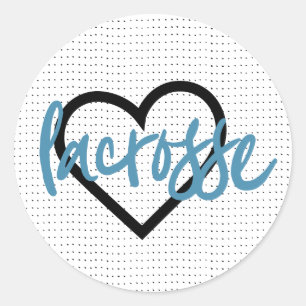 Blauw op witte lacrosse sticks en hartpatroon ronde sticker
