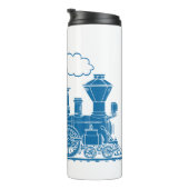 Blauw op witte stoomtrein kinder eigen naam grafis thermosbeker (Geroteerd rechts)