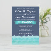 Blauw op Zee Nautical Wedding Invites Kaart (Staand voorkant)