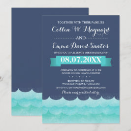 Blauw op Zee Nautical Wedding Invites Kaart