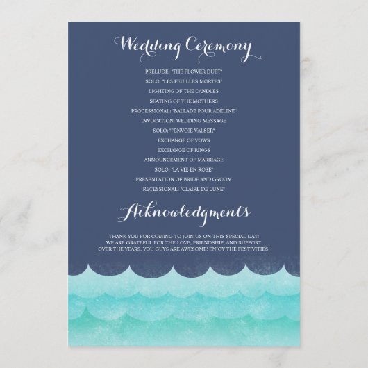 Blauw op Zee Nautical Wedding Programs Programmakaart (Achterkant)