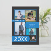 Blauw op zwart 5-fotocollage-Afstuderen Aankondiging (Staand voorkant)