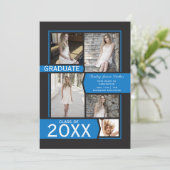 Blauw op zwart Afstuderen voor fotocollage Aankondiging (Staand voorkant)