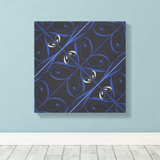 Blauw op zwart canvas afdruk (Insitu (Houten vloer))