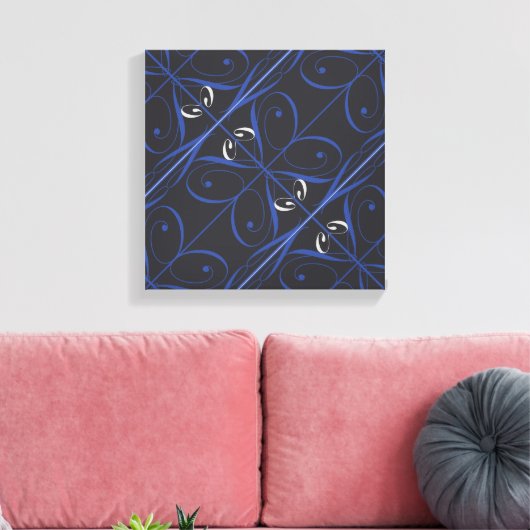 Blauw op zwart canvas afdruk (Insitu (Woonkamer))