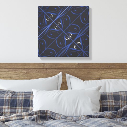 Blauw op zwart canvas afdruk (Insitu (Slaapkamer))