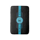 Blauw op zwart monogram Art Deco Badmat (Voorkant Verticaal)