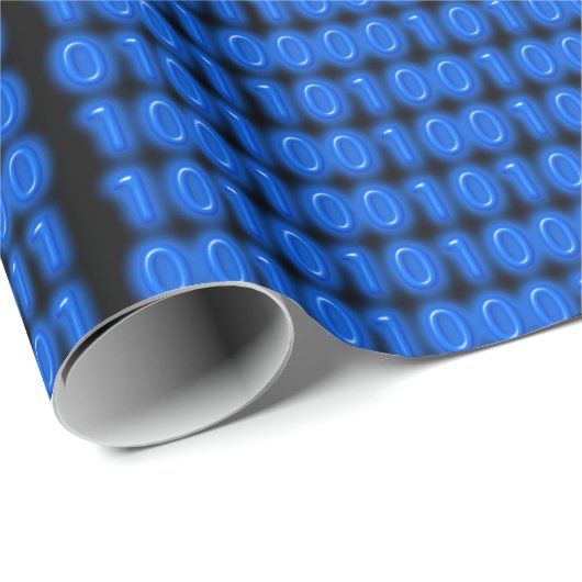 Blauw op zwarte binaire code cadeaupapier (Rol Hoek)