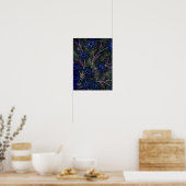 blauw op zwarte florale decor poster (Keuken)